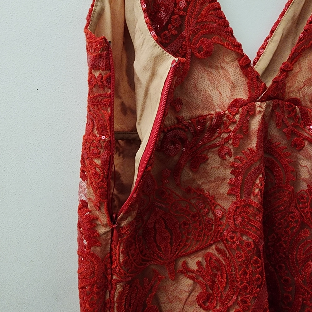 Free People Vibrant Red Sequin Lace DressFree People Red Lace Sequin Dress6NWT - Picture 9 of 9